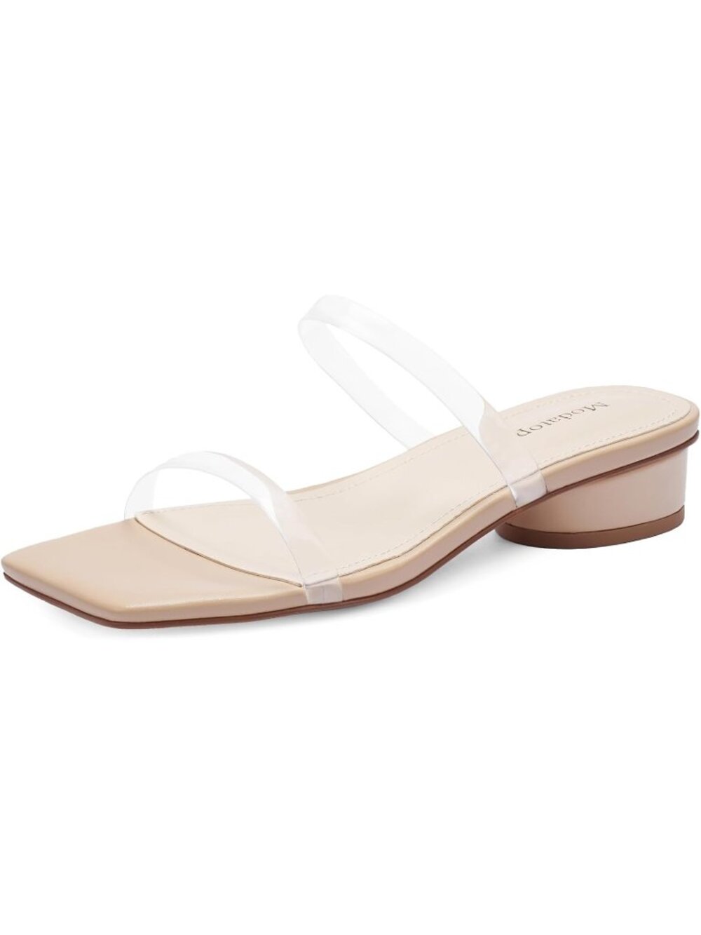Women's Clear Faux Leather Two Strap Chunky Square Open Toe Low Heel Sandals